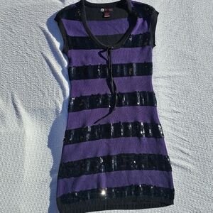 Jj basics purple and black striped pattern with sequins sweater dress size small